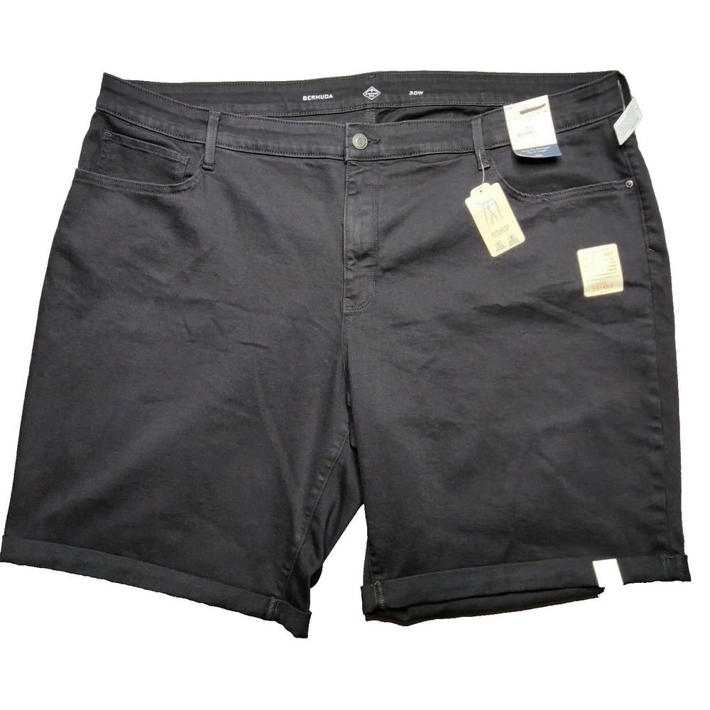 St Johns Bay Women Plus 30W Black Secretly Slender Denim 11.5" Jean Shorts NEW